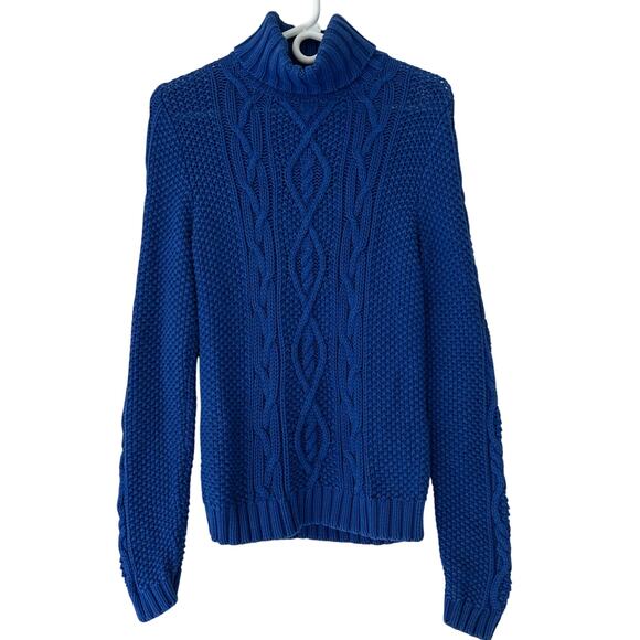Lauren Ralph Lauren cable knit roll neck turtleneck sweater preppy royal blue M - Picture 4 of 13